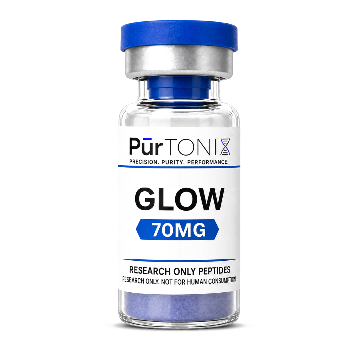 GLOW research peptide vial — 70 mg lyophilized